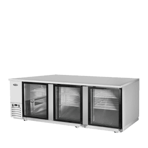 MBB90GGR — 90″ 3-Door Back Bar Cooler with Glass Door, Stainless Steel